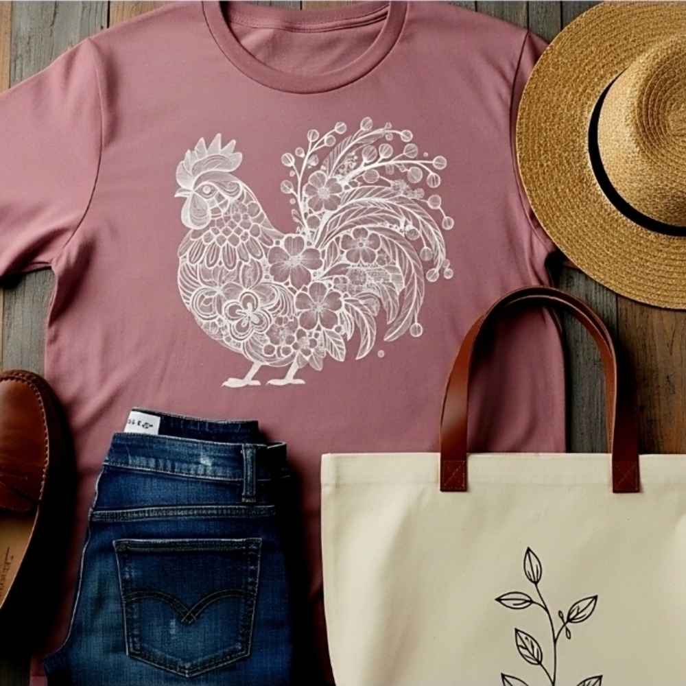 Floral Rooster Graphic Tee • Country Farm Shirt • Boho Western Chicken Top